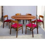 AN H P HANSEN FOR RANDERS MOBELFABRIK ROSEWOOD DINING TABLE AND CHAIRS, 1960'S, the D ended table