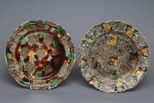 TWO WHIELDON EARTHENWARE PLATES, mid 18th century, of silver shape, one with moulded gadrooned