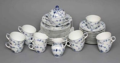 A ROYAL COPENHAGEN PORCELAIN PART TEA SERVICE painted in underglaze blue with the Onion pattern,