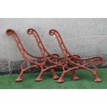 A SET OF THREE VICTORIAN CAST IRON PARK BENCH SUPPORTS in truncated branch pattern, 26 1/2" x 29" (