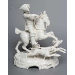 A LARGE NYMPHENBURG BLANC-DE-CHINE PORCELAIN "FRANKENTHAL HUNT" PORCELAIN FIGURE GROUP, c.1900, of a