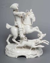 A LARGE NYMPHENBURG BLANC-DE-CHINE PORCELAIN "FRANKENTHAL HUNT" PORCELAIN FIGURE GROUP, c.1900, of a