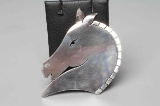 A GEORG JENSEN SILVER HORSE HEAD BROOCH designed by Arno Malinowski, stamped and numbered 90 (