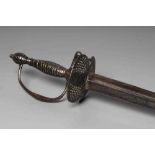 AN ENGLISH SMALL SWORD, c.1730, the 29 1/2" triangular section blade etched with plaited designs,