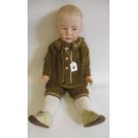 Two restored Heubach bisque socket head dolls, comprising a 25" 7602 solemn boy, with moulded eyes