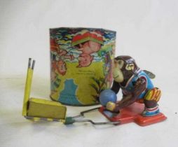 A.L.P.S. Japan clockwork monkey with basket ball action (motor working), F-G, and a set of eight