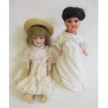 Two German bisque socket head dolls, comprising a 21 1/2" Heubach Koppelsdorf 302 4 with fixed brown