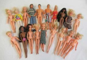 A collection of Barbie & Sindy dolls, including four Mattel 1966 marked Barbies, two 1968 marked