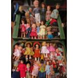 Two trays of mixed vintage dolls, including plastic, celluloid and vinyl examples, as well as Kewpie