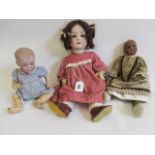 Three restored bisque socket head dolls, comprising an 18 1/2" Heubach with sleeping eyes, open