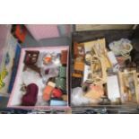 Two boxes of good quality dolls house furniture, all modern production and including metal, wood and