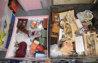 Two boxes of good quality dolls house furniture, all modern production and including metal, wood and
