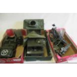 Action Man vehicles comprising helicopter, scout car, army lorry, jeep with trailer and German