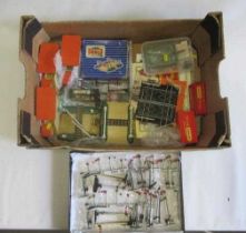 Trackside accessories by Hornby Dublo and others including three signal boxes, signals and level