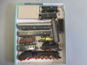 Rokal TT gauge trains comprising D.B. Class 03 locomotive, DB Class 80 tank locomotive, four goods