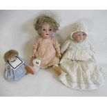 Three German bisque head dolls, comprising a 14 1/2" 121 K&R Simon Halbig bisque socket head doll