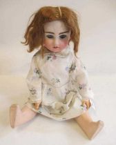 A J. Verlingue bisque socket head Liane doll, with blue glass sleeping eyes, open mouth, teeth,