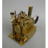 Twin cylinder over-type steam engine, spirit fired boiler with water level plug, pressure gauge,