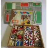 Large early Lego set in compartmental wooden box, well used, box lid label damaged, F, and a build