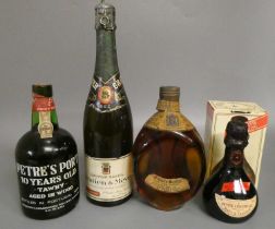 4 bottles of mixed alcohol, comprising 1 bottle vintage Dimple Haig with cap top, 1 bottle Petre's
