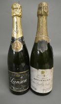 2 bottles of late 1970s champagne, comprising Bollinger extra quality very dry and a Lanson black