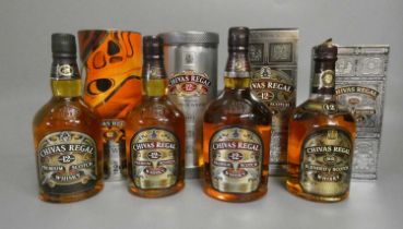 4 bottles of Chivas Regal scotch whisky, comprising 1 litre boxed 12 year old premium whisky, 2 70cl