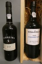 2 bottles of port, comprising 1 Churchill's 1991 vintage port and 1 Ferreira 10 year old tawny