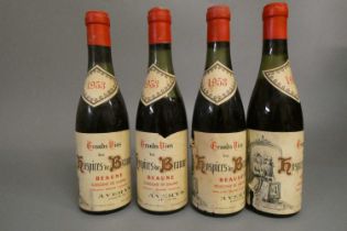 4 half bottles Hospices de Beaune, 1953, Guigone de Salins, Grands Vins, Averys labels (Est. plus
