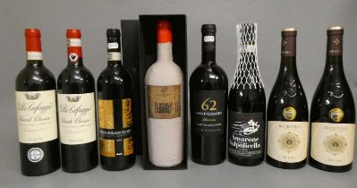 8 bottles of Italian red wine, comprising 1 boxed 2017 Le Argille Cabernet Cabernet, 1 2010 Brunello