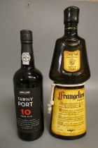 2 bottles comprising a 10 year old Tawny Port, Kirkland signature, and a Frangelico liqueur (Est.