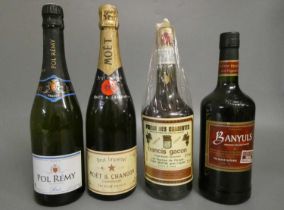 4 bottles comprising 1 Moet & Chandon Brut Imperial champagne, 1 Pol Remy brut, 1 Pineau des