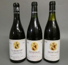 3 bottles Ermitage, M. Chapoutier, comprising 1 1989 "Le Pavillon", 1 1991 "Le Pavillon" and 1