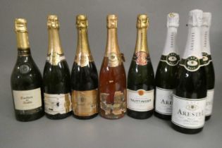 8 bottles of sparkling wine, comprising 3 bottles Arestel cava, 1 bottle Taittinger champagne, 1