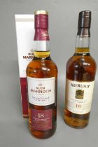 2 bottles of Highland single malt whisky, comprising 1 boxed 18 year old Glen Marnoch and 1 10