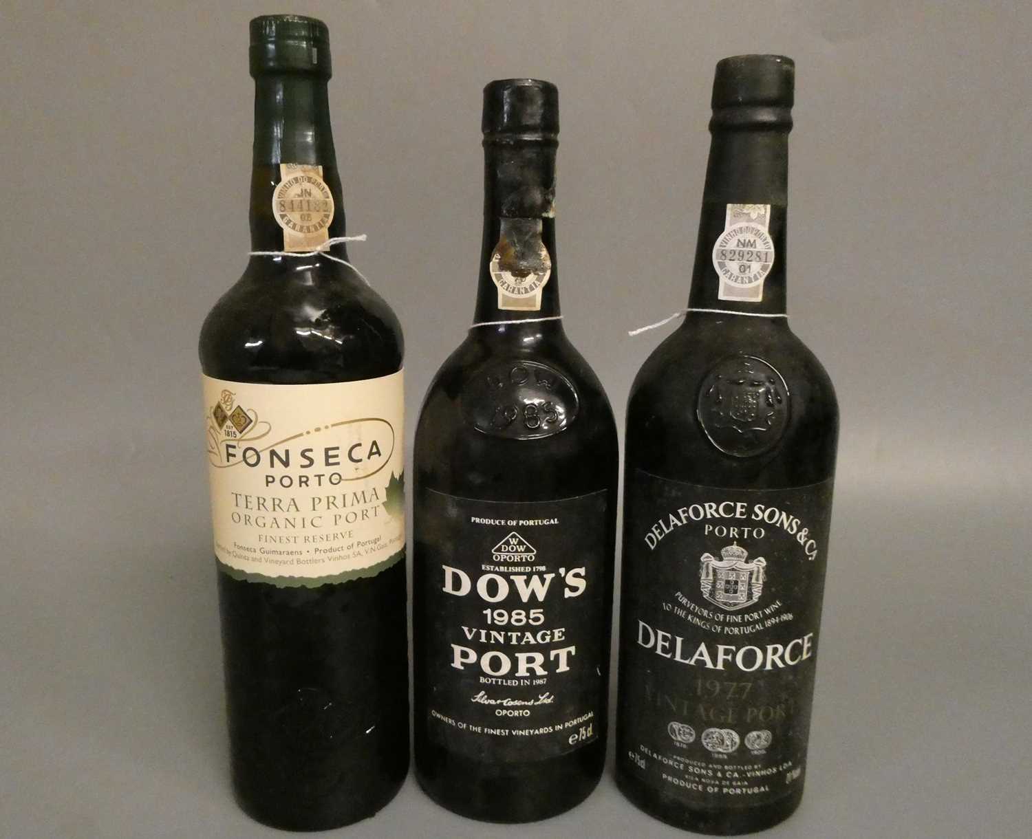 3 bottles port, comprising 1 Dow's 1985, 1 Delaforce 1977 & 1 Fonseca Terra Prima (Est. plus 24%