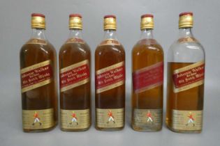 5 bottles Johnnie Walker Red Label Old Scotch Whisky, 70°, 26 3/4 fl. ozs. (Est. plus 24% premium