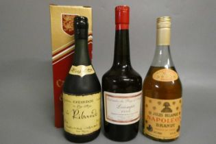 3 bottles of cognac, comprising 1 Jules Belange Napoleon Brandy, 1 Lecompte, Calvados du Pays d'Age,