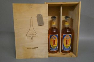 2 bottles Jean-Louis Texier cognac, three star, 40%, in Concorde box (Est. plus 24% premium inc.