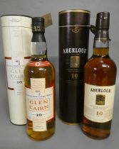 2 bottles of 10 year old single malt whisky, comprising 1 Aberlour and 1 Glen Cairn, both in