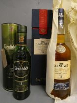 1 bottle Glenlivet 18 year old single malt whisky, boxed, together with 1 35cl Glenfiddich 12 year