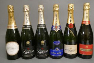 6 bottles of champagne, comprising 2 Lanson le Black Label Brut, 1 Moet & Chandon Imperial brut, 1