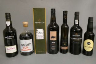 7 bottles of mixed alcohol, comprising Fonseca 2015 LBV port boxed, Fonseca crusted port bottled