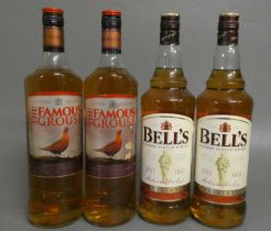 4 litre bottles of blended scotch whisky, comprising 2 Famous Grouse and 2 Bells original (Est. plus
