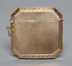 A 9CT GOLD VESTA CASE, maker J.H. Wilkinson, Birmingham 1926, of canted square section, with