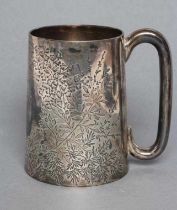 A LATE VICTORIAN SILVER MUG, maker Harry Atkin, London 1892, of plain tapering form with hollow D