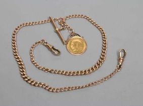 A GEORGE V HALF SOVEREIGN, 1912, in a 9ct gold loose mount and pendant from a graduated curb link