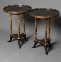 A PAIR OF CHINOISERIE OCCASIONAL TABLES, mid/late 20th century, painted and gilded with garden