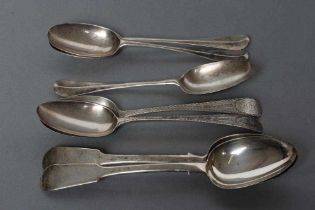 A SET OF THREE GEORGE II SILVER TABLESPOONS, maker's mark SW (Starling Wilford?), London 1737, in