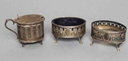 A PAIR OF GEORGE III SILVER SALTS, maker possibly Crespin Fuller, London 1792, of plain oval form,
