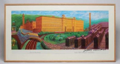 Y DAVID HOCKNEY RA (b.1937) "Salts Mill Saltaire", lithographic poster, signed, 17 1/4" x 38 3/4",